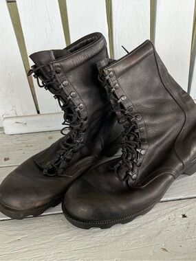 Men's Black Leather Lace-Up Combat Boots RO SEARCH Vintage Military